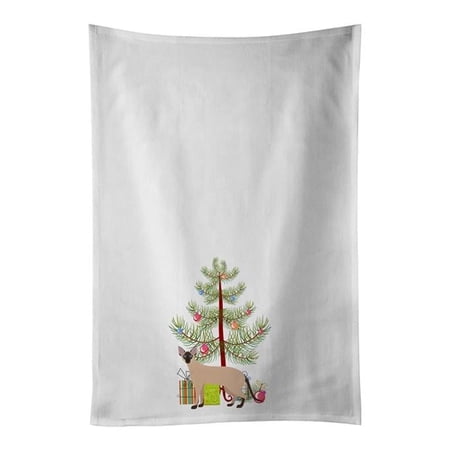 Carolines Treasures CK4595WTKT 28 x 19 in. Unisex Colorpoint Shorthair No.2 Cat Merry Christmas White Dish Towels Kitchen Towel - Set of 2