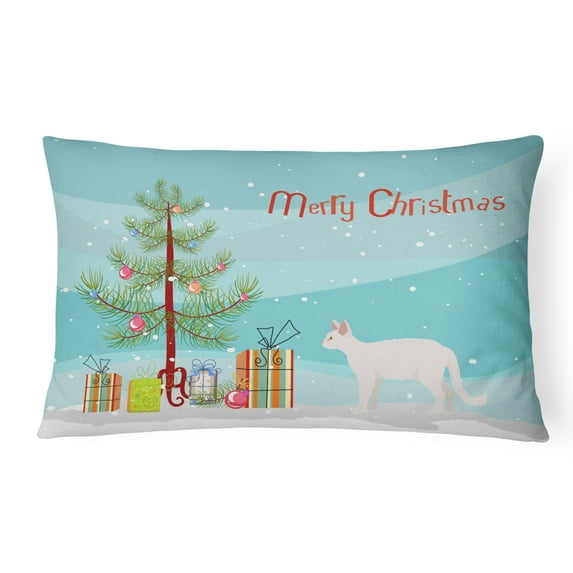 Carolines Treasures CK4602PW1216 White Devon Rex Cat Merry Christmas Canvas Fabric Decorative Pillow, 12H x16W,