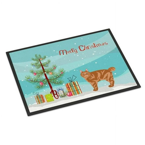 Carolines Treasures CK4640JMAT 24 x 36 in. Kurilian Bobtail Cat Merry Christmas Indoor or Outdoor Mat