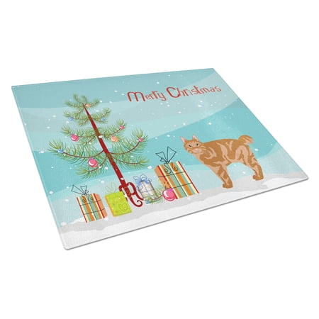 Carolines Treasures CK4640LCB Kurilian Bobtail Cat Merry Christmas Glass Cutting Board Large, 12H x 16W, multicolor