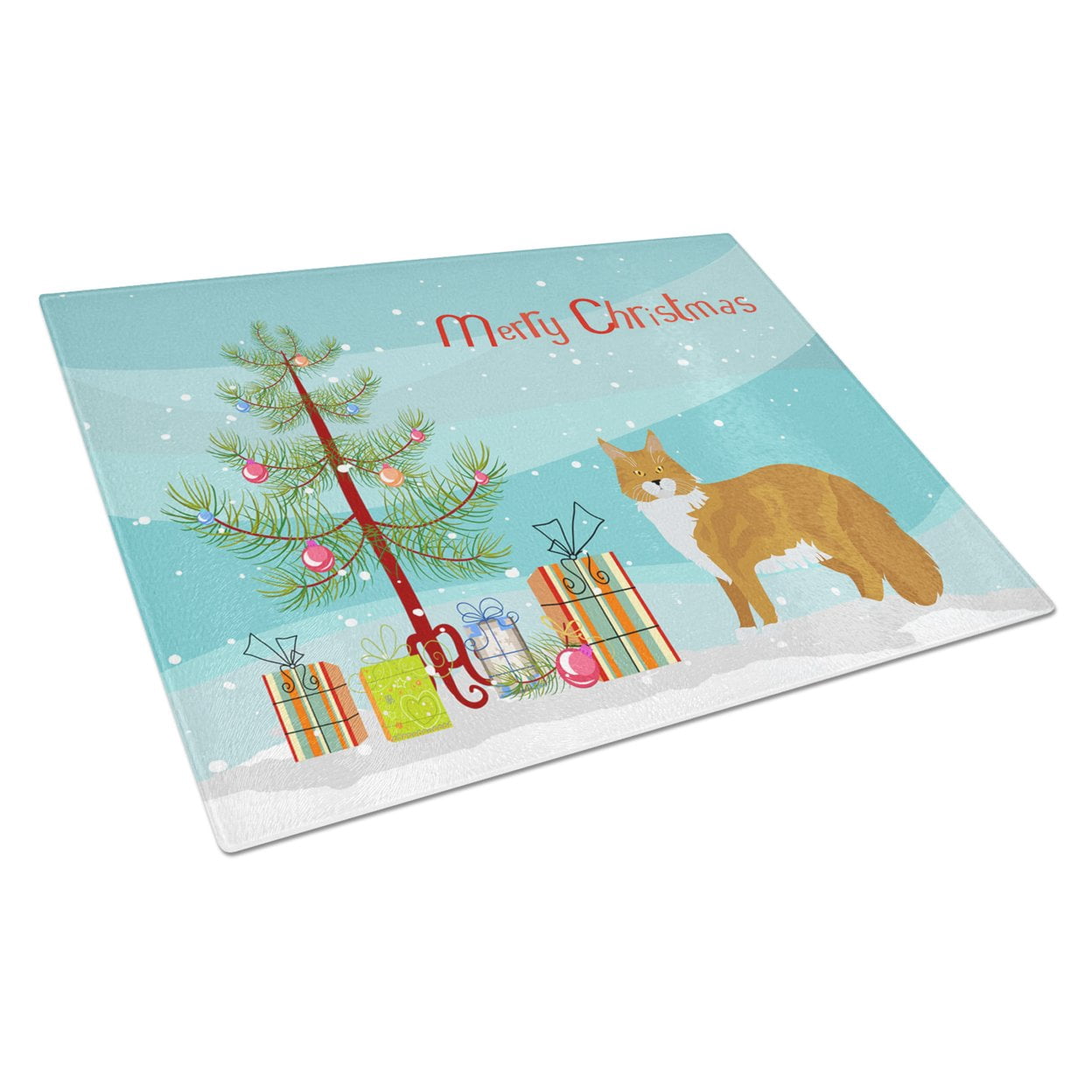 Carolines Treasures CK4648LCB Maine Coon 1 Cat Merry Christmas Glass Cutting Board Large, 12H x 16W, multicolor