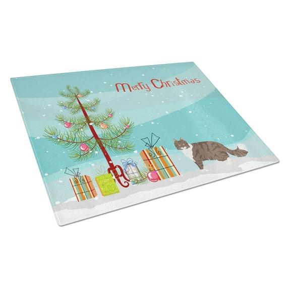 Carolines Treasures CK4664LCB Norwegian Forest Cat Merry Christmas Glass Cutting Board Large, 12H x 16W, multicolor