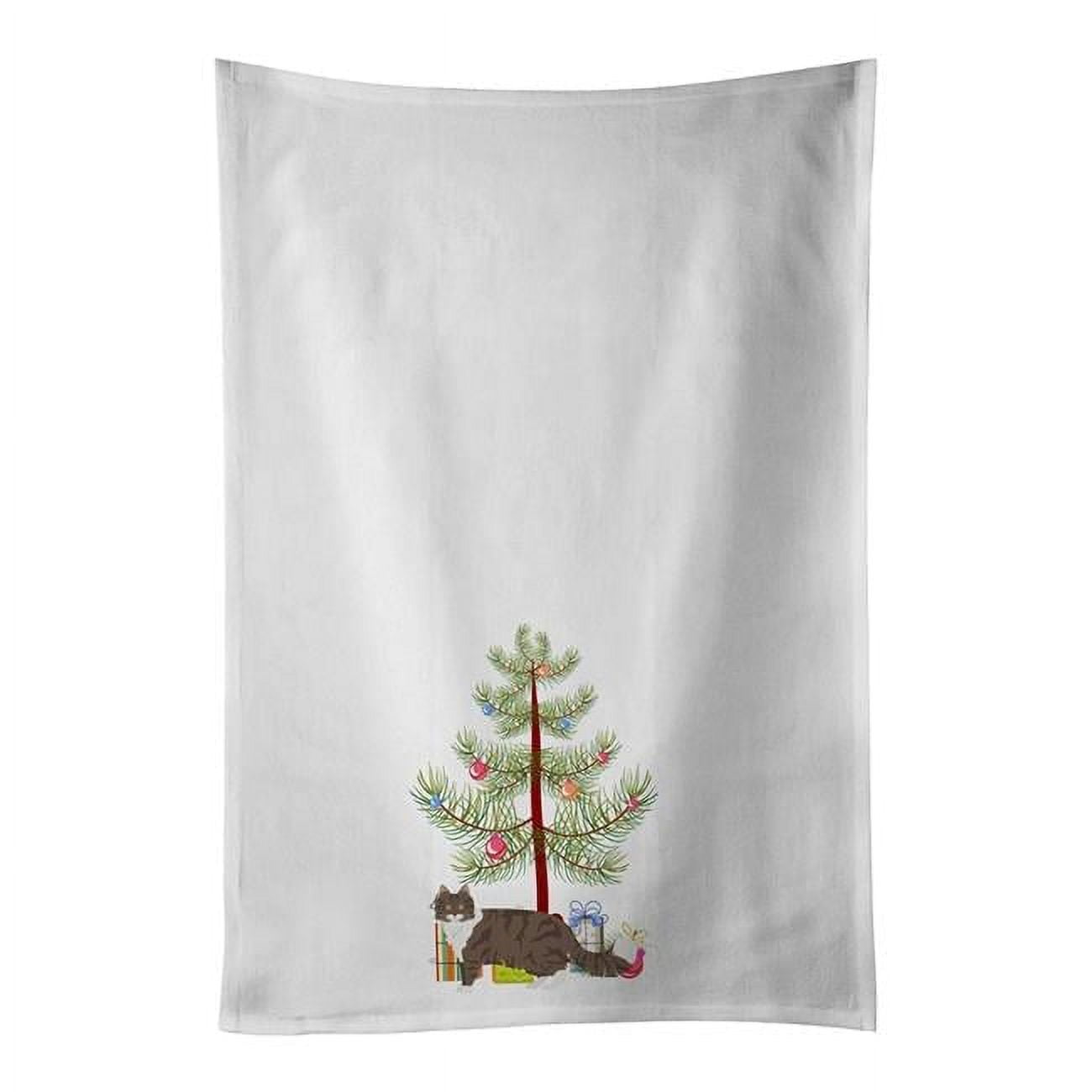 Carolines Treasures CK4664WTKT 28 x 19 in. Unisex Norwegian Forest Cat Merry Christmas White Dish Towels Kitchen Towel - Set of 2