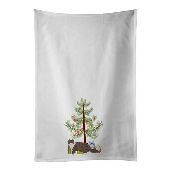 Carolines Treasures CK4664WTKT 28 x 19 in. Unisex Norwegian Forest Cat Merry Christmas White Dish Towels Kitchen Towel - Set of 2
