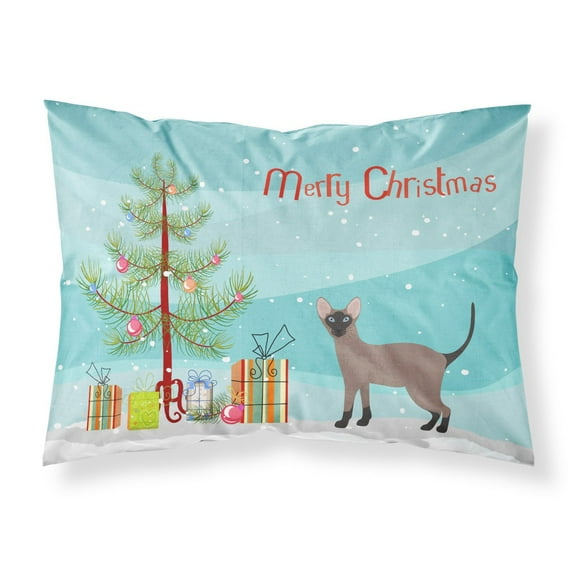 Carolines Treasures CK4670PILLOWCASE Oriental Bicolor Cat Merry Christmas Fabric Standard Pillowcase Standard multicolor