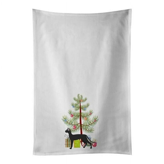Carolines Treasures CK4673WTKT 28 x 19 in. Unisex Oriental Shorthair No.1 Cat Merry Christmas White Dish Towels Kitchen Towel - Set of 2