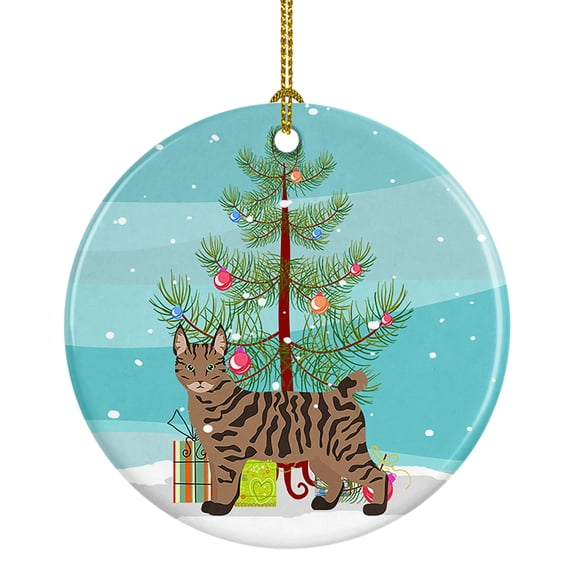 Pixie Bob #1 Cat Merry Christmas Ceramic Ornament 2.8 in x 2.8 in