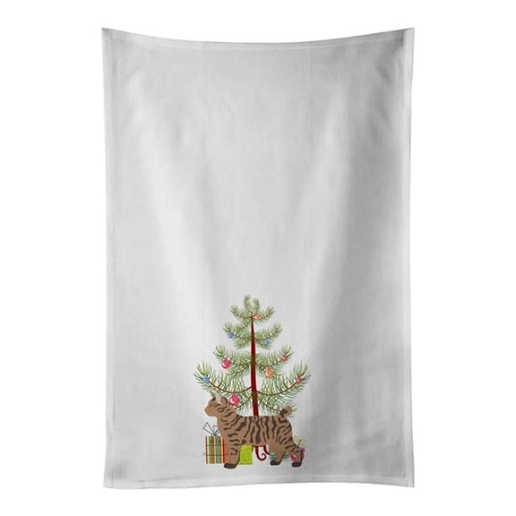 Carolines Treasures CK4685WTKT 28 x 19 in. Unisex Pixie Bob No.2 Cat Merry Christmas White Dish Towels Kitchen Towel - Set of 2