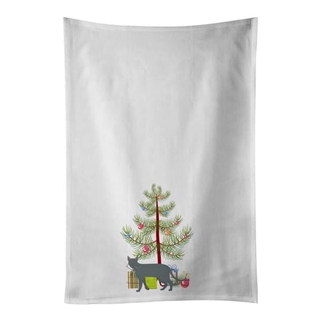 Carolines Treasures CK4689WTKT 28 x 19 in. Unisex Raas Cat Merry Christmas White Dish Towels Kitchen Towel - Set of 2