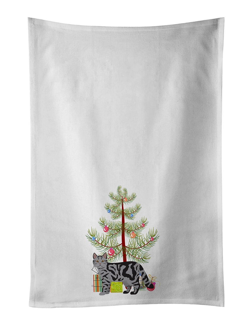 Scottish Straight Cat Merry Christmas White Kitchen Towel Set of 2 19 in x 28 in