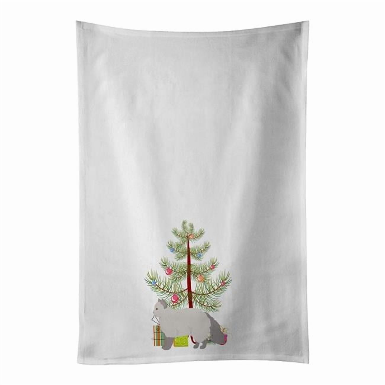 Carolines Treasures CK4708WTKT 28 x 19 in. Unisex Selkirk Rex No.2 Cat Merry Christmas White Dish Towels Kitchen Towel - Set of 2