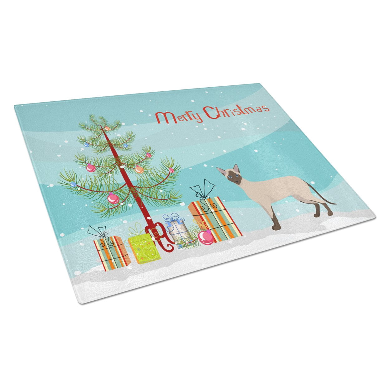 Carolines Treasures CK4711LCB Siamese Modern 2 Cat Merry Christmas Glass Cutting Board Large, 12H x 16W, multicolor
