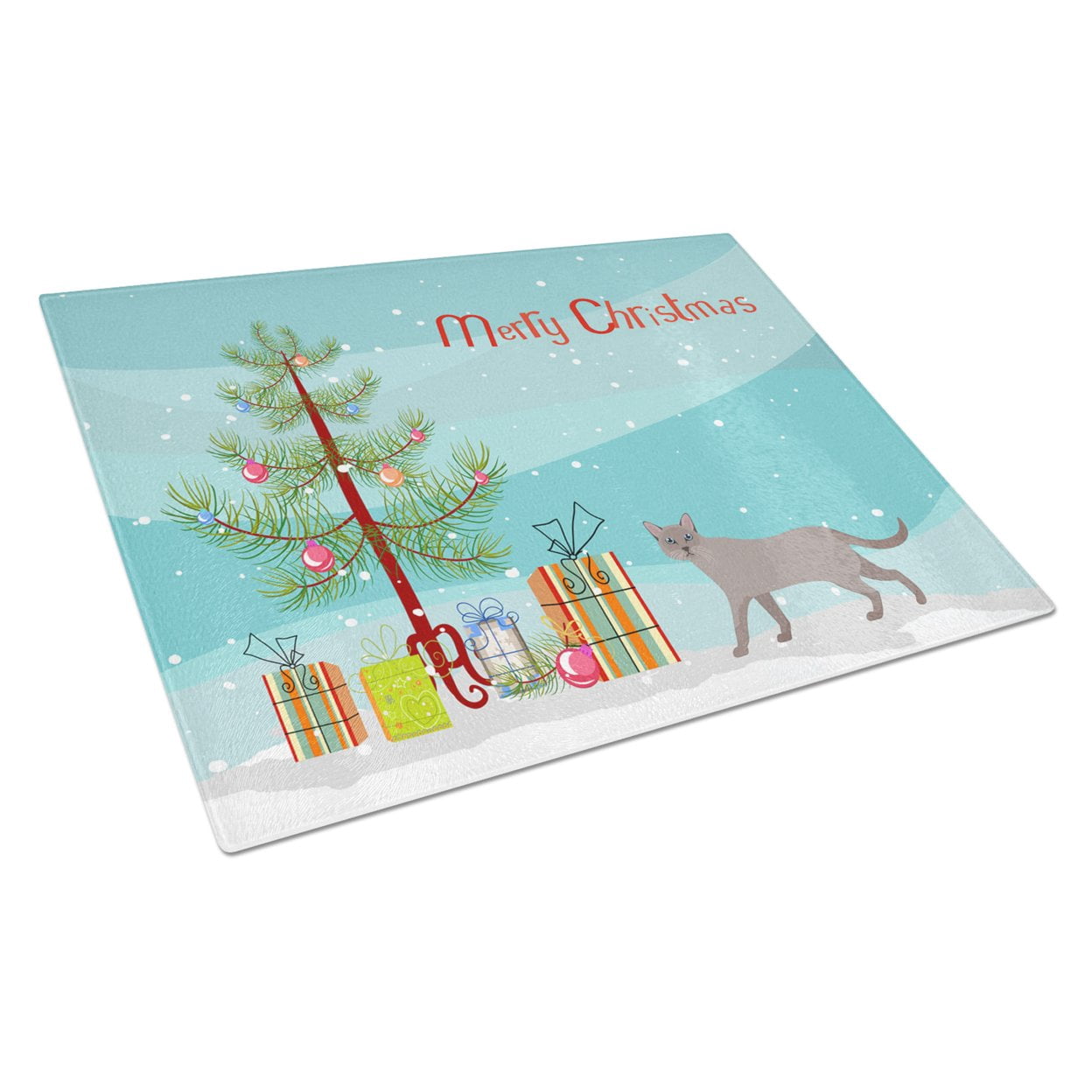 Carolines Treasures CK4712LCB Siamese Traditional 1 Cat Merry Christmas Glass Cutting Board Large, 12H x 16W, multicolor