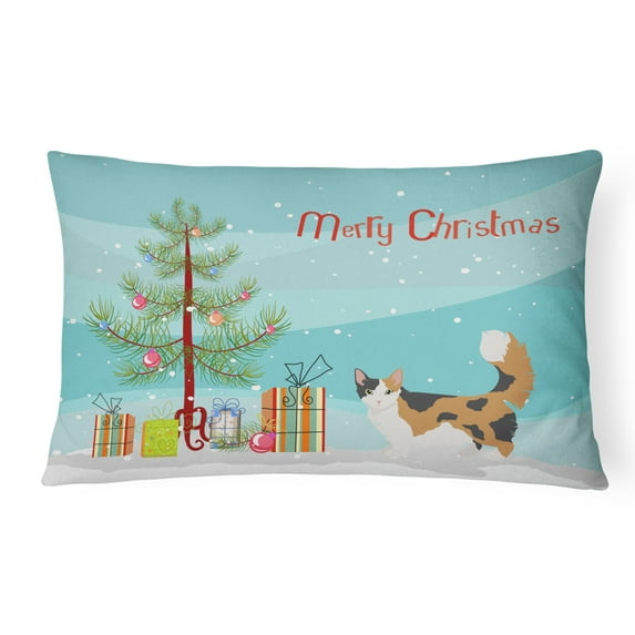 Carolines Treasures CK4717PW1216 Skookum Cat Merry Christmas Canvas Fabric Decorative Pillow, 12H x16W, multicolor