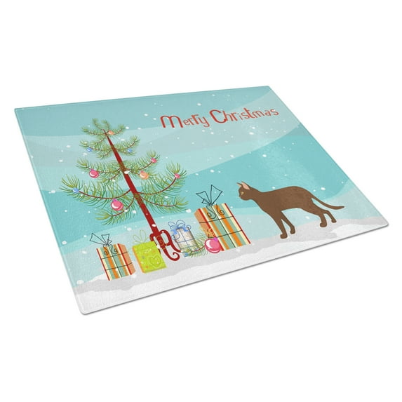 Carolines Treasures CK4726LCB Suphalak Cat Merry Christmas Glass Cutting Board Large, 12H x 16W, multicolor