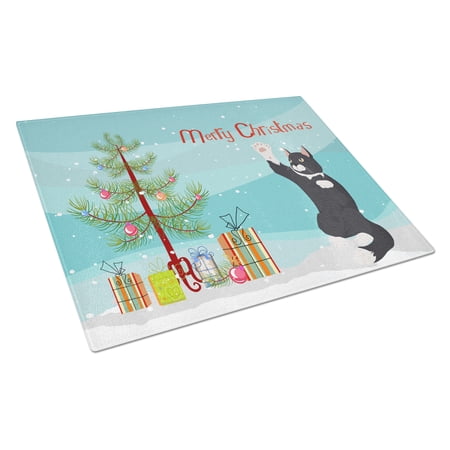 Carolines Treasures CK4742LCB Polydactyl Cat Merry Christmas Glass Cutting Board Large, 12H x 16W, multicolor