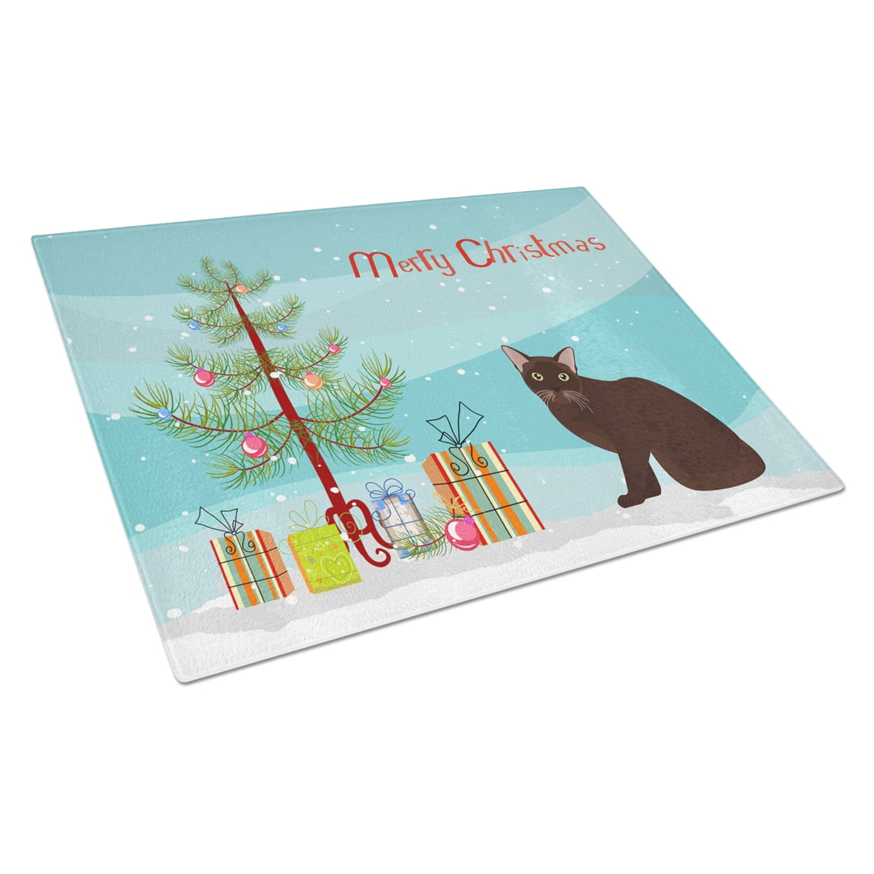 Carolines Treasures CK4753LCB Burmese 1 Cat Merry Christmas Glass Cutting Board Large, 12H x 16W, multicolor