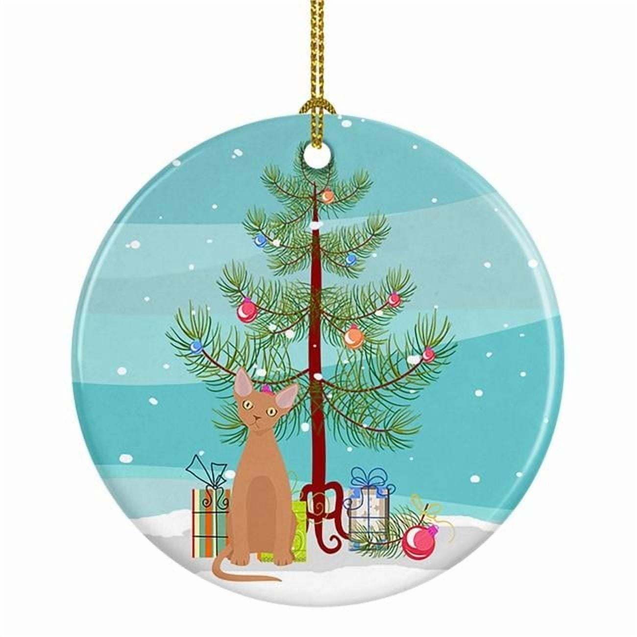Devon Rex #1 Cat Merry Christmas Ceramic Ornament 2.8 in x 2.8 in