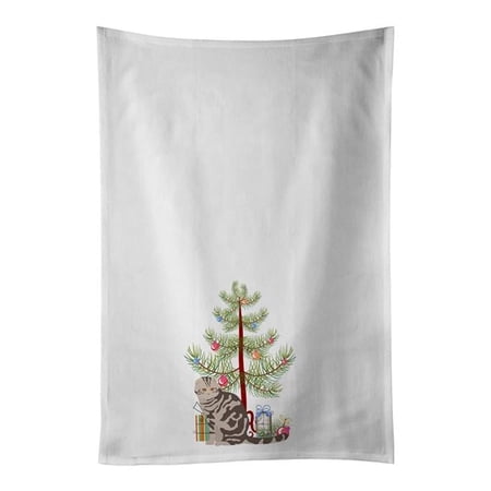 Carolines Treasures CK4768WTKT 28 x 19 in. Unisex Foldex Exotic Fold Cat Merry Christmas White Dish Towels Kitchen Towel - Set of 2