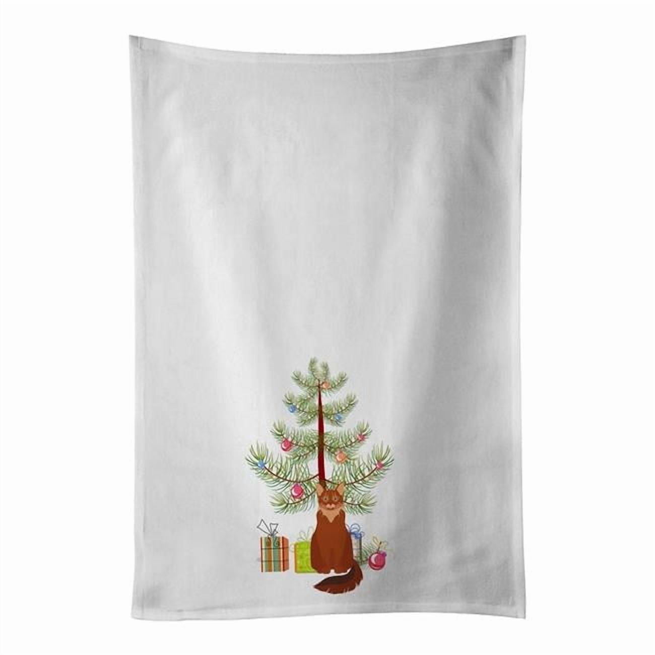 Carolines Treasures CK4799WTKT 28 x 19 in. Unisex Somali Cat Merry Christmas White Dish Towels Kitchen Towel - Set of 2
