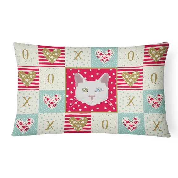 Carolines Treasures CK5123PW1216 Khao Manee Cat Love Canvas Fabric Decorative Pillow, Red, 12H x16W, multicolor