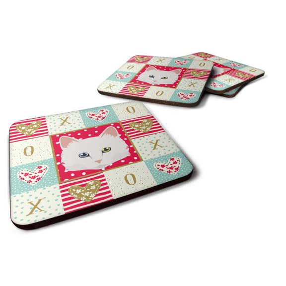 Carolines Treasures CK5175FC Turkish Angora Cat Love Foam Coaster Set of 4 Red 3 1/2 x 3 1/2 multicolor