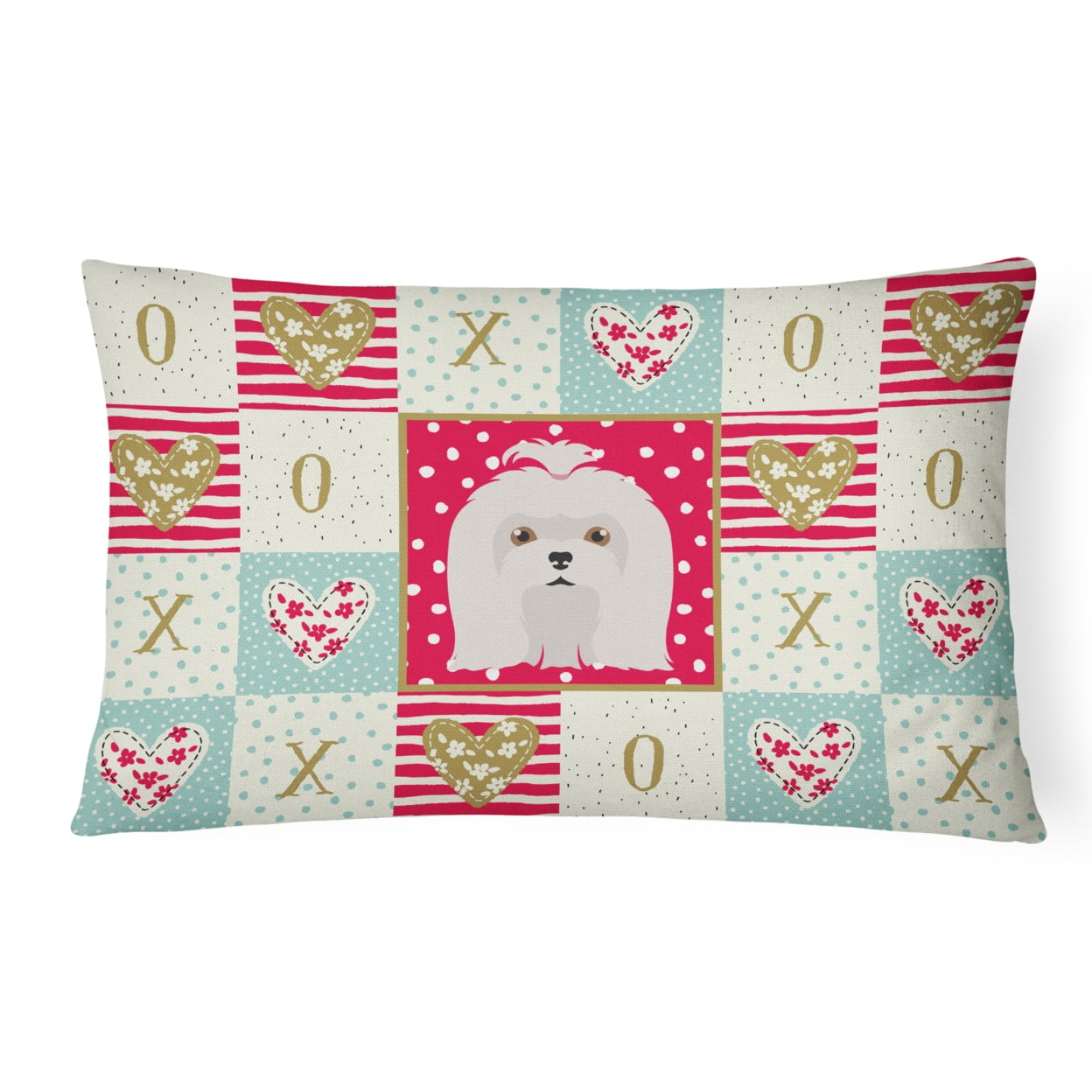 Carolines Treasures CK5217PW1216 Maltese Love Canvas Fabric Decorative Pillow, Red, 12H x16W, multicolor