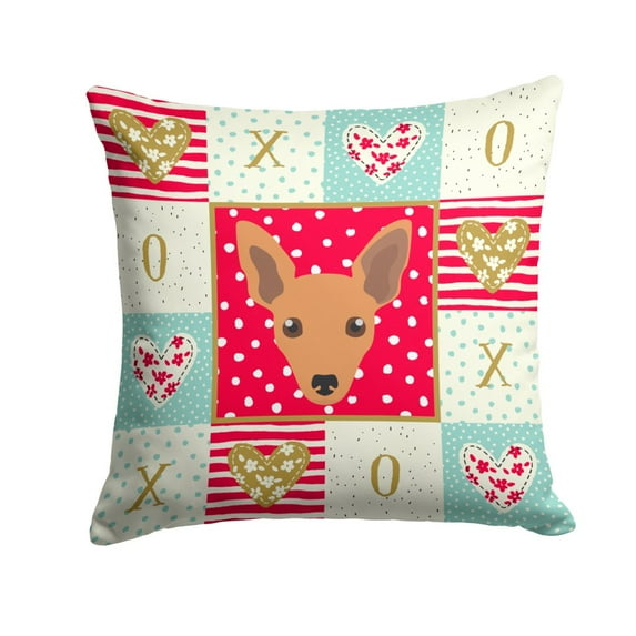 Carolines Treasures CK5221PW1414 Miniature Pinscher Love Fabric Decorative Pillow 14Hx14W multicolor