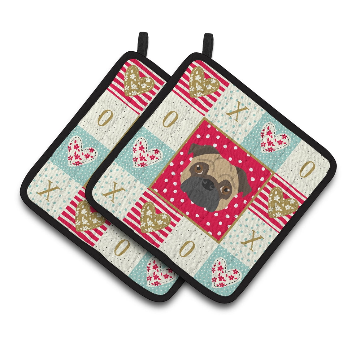 Carolines Treasures CK5231PTHD Pug Love Pair of Pot Holders, 7.5HX7.5W, multicolor