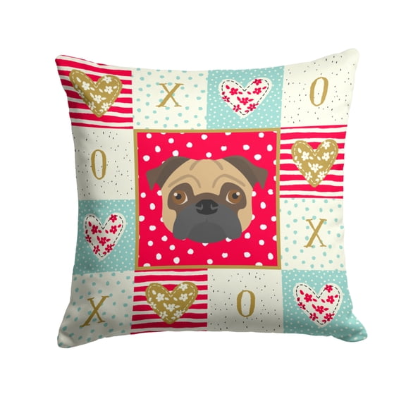 Carolines Treasures CK5231PW1414 Pug Love Fabric Decorative Pillow 14Hx14W multicolor