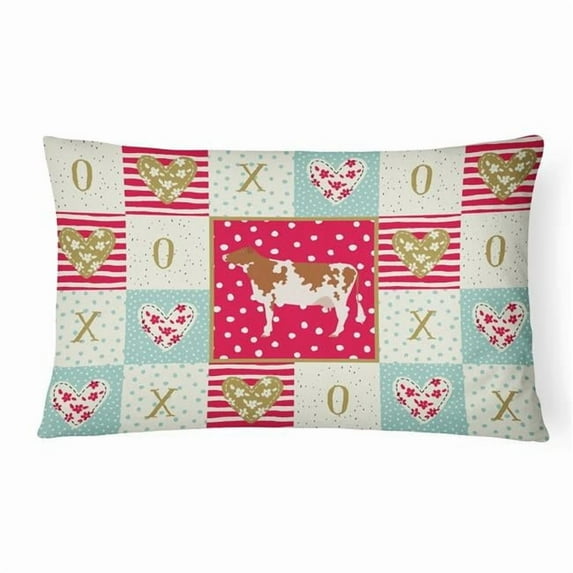 Carolines Treasures CK5254PW1216 Ayrshire Cow Love Canvas Fabric Decorative Pillow, Red, 12H x16W, multicolor