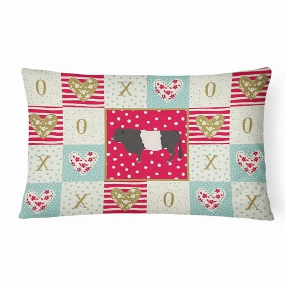 Carolines Treasures CK5258PW1216 Belted Galloway Cow Love Canvas Fabric Decorative Pillow, Red, 12H x16W, multicolor