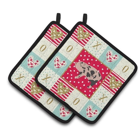 Carolines Treasures CK5362PTHD Mini Miniature Pig Love Pair of Pot Holders, 7.5HX7.5W, multicolor