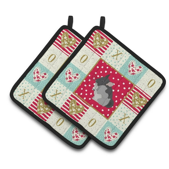 Black Velvet Chinchilla Love Pair of Pot Holders