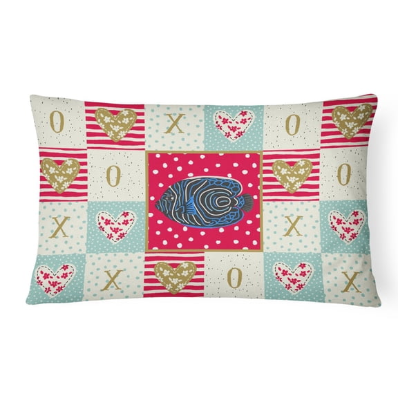 Carolines Treasures CK5469PW1216 Emperor Angelfish Love Canvas Fabric Decorative Pillow, Red, 12H x16W, multicolor