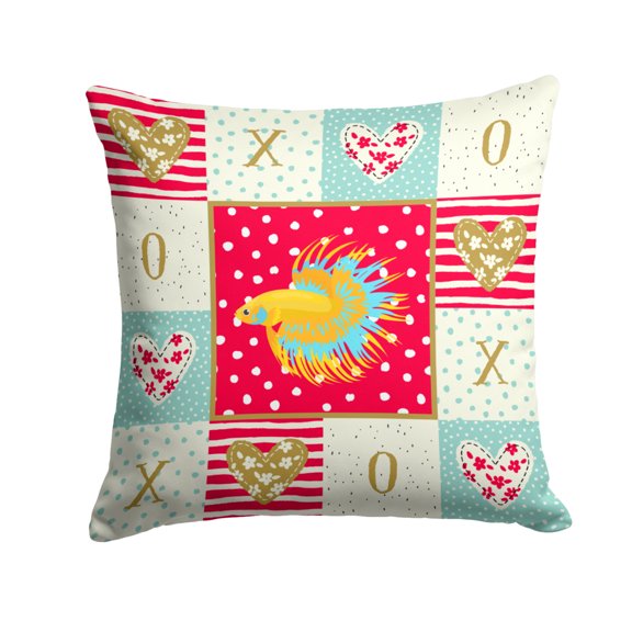 Carolines Treasures CK5484PW1414 CrownTail Betta Love Fabric Decorative Pillow 14Hx14W multicolor
