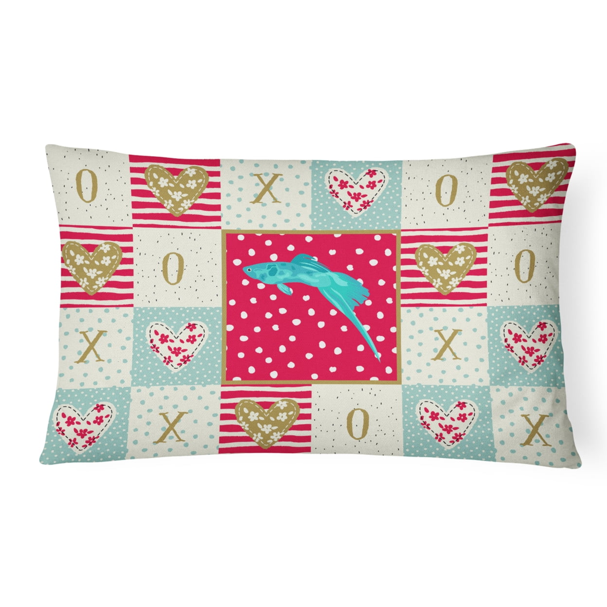 Carolines Treasures CK5498PW1216 Sword Tail Guppy Love Canvas Fabric Decorative Pillow, Red, 12H x16W, multicolor
