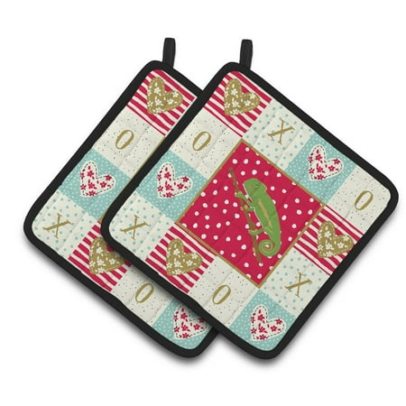 Carolines Treasures CK5531PTHD Chameleon Pair of Pot Holders, Red, 7.5HX7.5W, multicolor