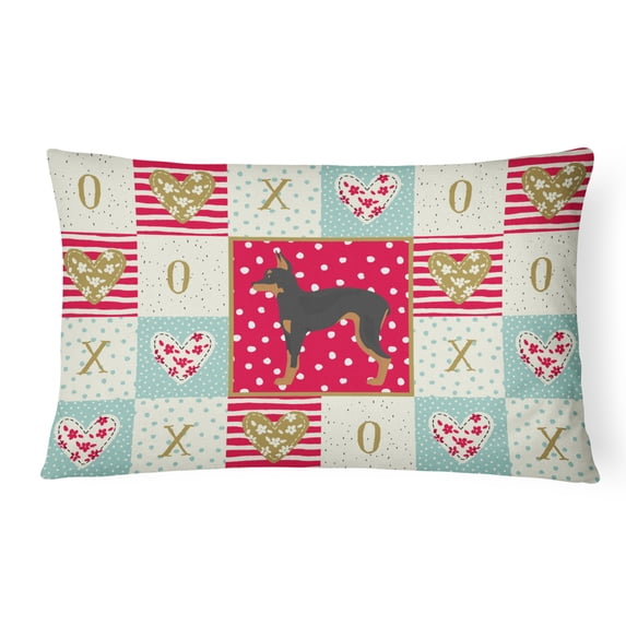 Carolines Treasures CK5889PW1216 Russian Tor Terrier Love Canvas Fabric Decorative Pillow, Red, 12H x16W, multicolor