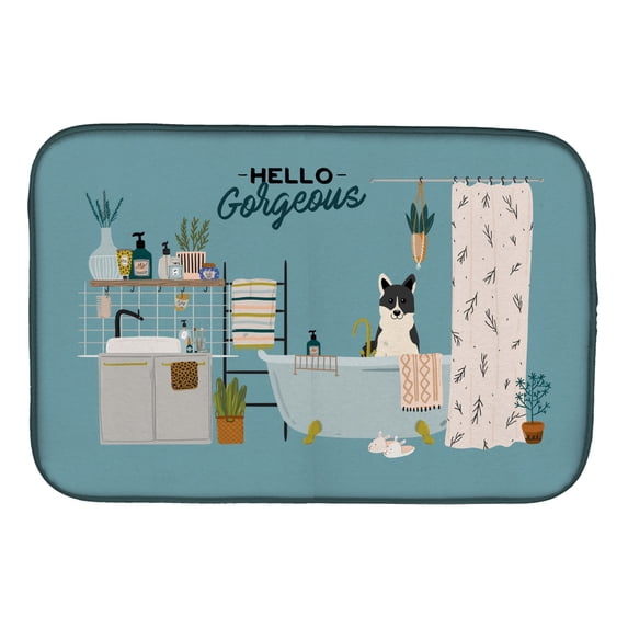 Russo-European Laika Spitz in Bathtub Dish Drying Mat