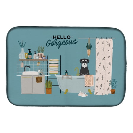 Salt and Pepper Standard Schnauzer in Bathtub Dish Drying Mat