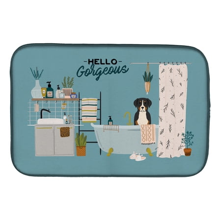 Greater Swiss Mountain Dog in Bathtub Dish Drying Mat