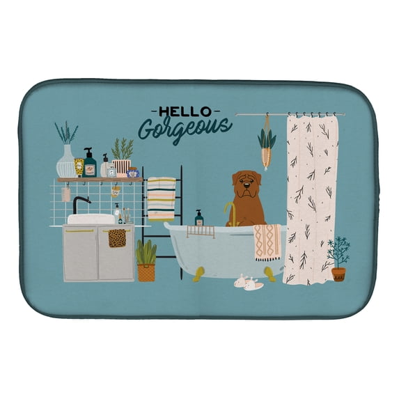 Dogue de Bourdeaux in Bathtub Dish Drying Mat