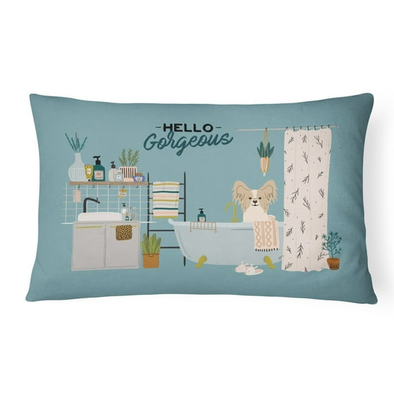 Carolines Treasures CK7499PW1216 Sable White Papillon in Bathtub Canvas Fabric Decorative Pillow 12H x16W multicolor