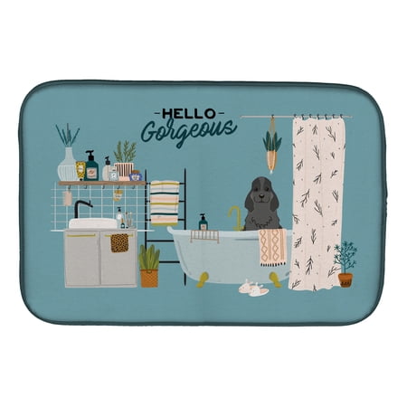 Black Cocker Spaniel in Bathtub Dish Drying Mat
