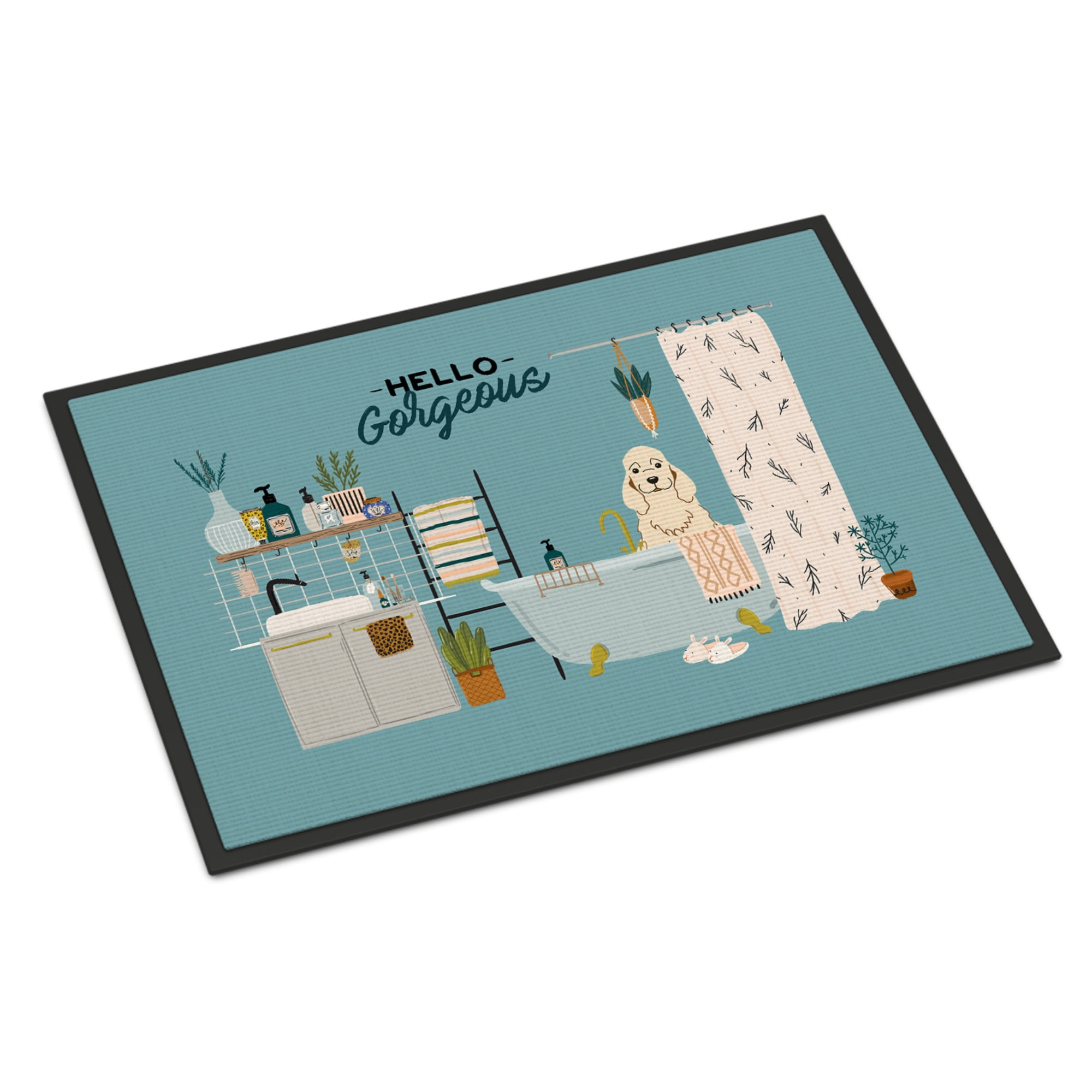 Buff Cocker Spaniel in Bathtub Door Mat