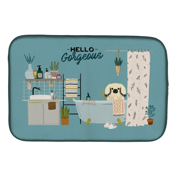 Cream Pekingese in Bathtub Dish Drying Mat
