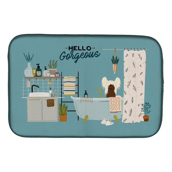 Cream Chinese Crested in Bathtub Dish Drying Mat