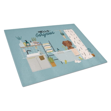 Carolines Treasures CK7552LCB Red Brown Dachshund in Bathtub Glass Cutting Board Large 12H x 16W multicolor