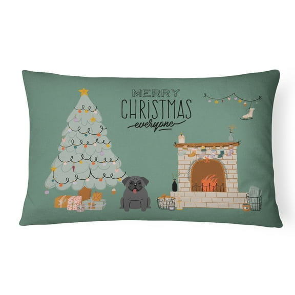 Carolines Treasures CK7569PW1216 Black Pug Christmas Everyone Canvas Fabric Decorative Pillow 12H x16W multicolor